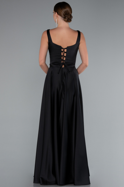 Long Black Satin Prom Gown ABU5059
