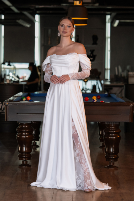 Long White Satin Evening Dress ABU5054