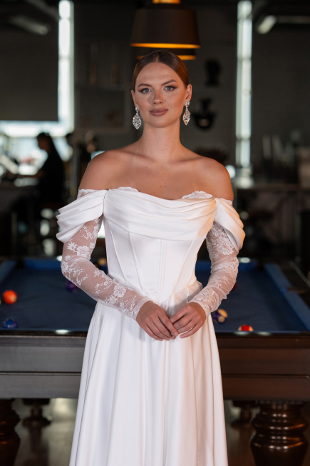 Long White Satin Evening Dress ABU5054