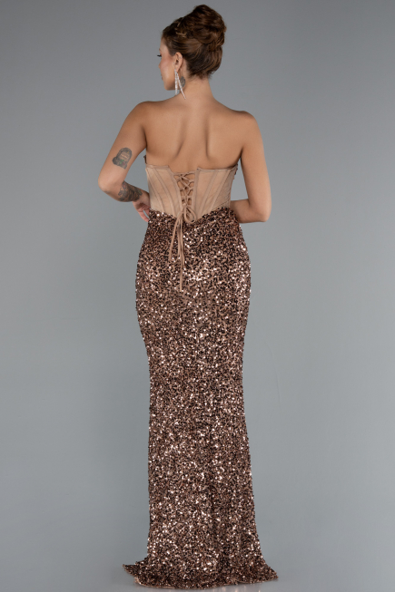 Copper Strapless Slit Long Scaly Mermaid Prom Dress ABU4790