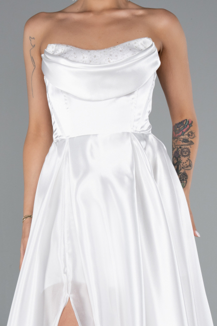 Long White Satin Evening Dress ABU5064