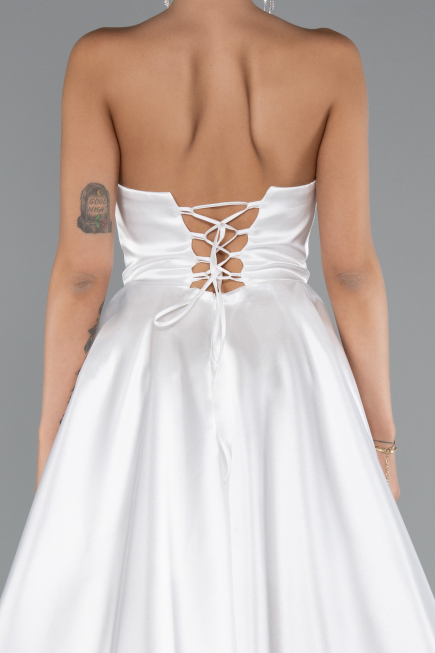 Long White Satin Evening Dress ABU5064