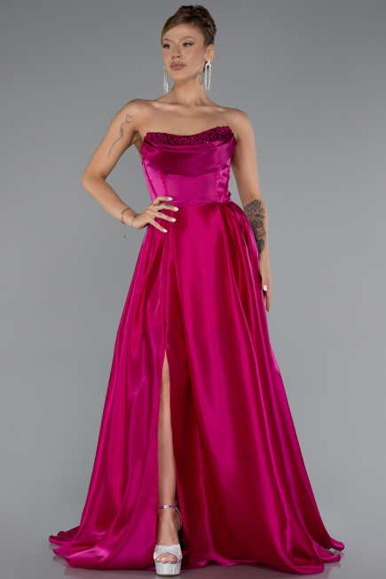 Long Fuchsia Satin Evening Dress ABU5064