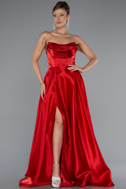 Long Red Satin Evening Dress ABU5064
