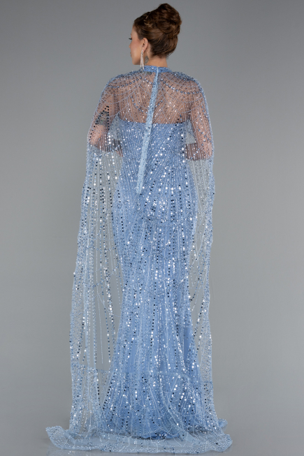 Indigo Strapless Shawl Stoned Long Evening Gown ABU4517