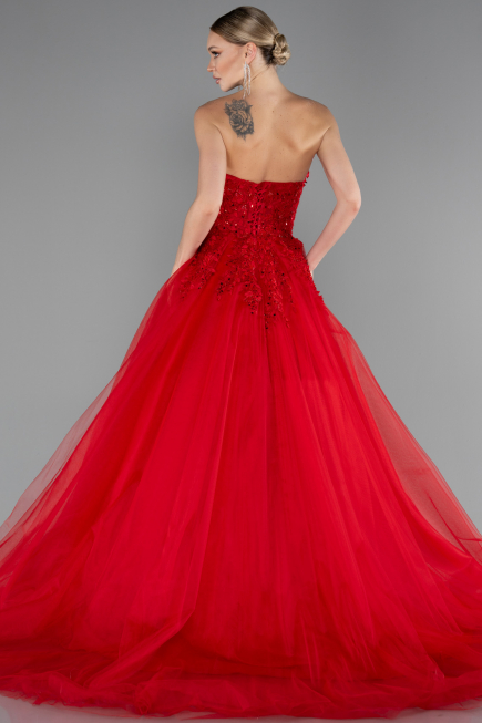 Red Strapless Dantelle Haute Couture Dress ABU4431
