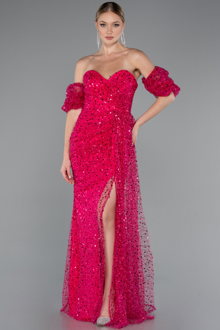 Long Fuchsia Scaly Evening Dress ABU5075