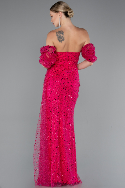 Long Fuchsia Scaly Evening Dress ABU5075