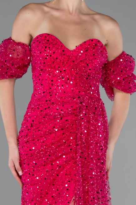 Long Fuchsia Scaly Evening Dress ABU5075