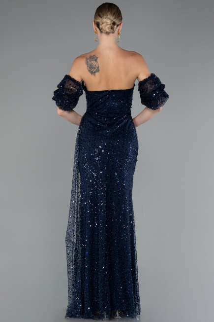 Long Navy Blue Scaly Evening Dress ABU5075