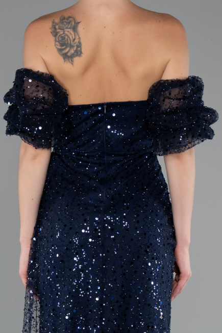 Long Navy Blue Scaly Evening Dress ABU5075