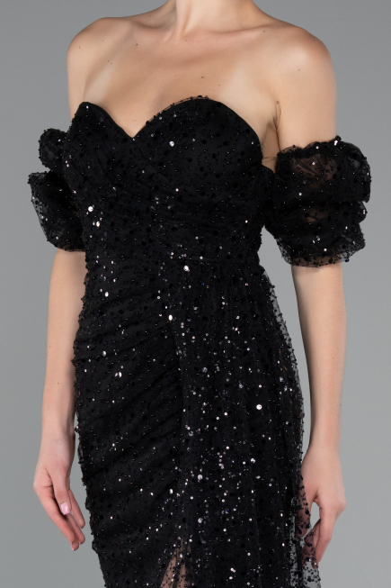 Long Black Scaly Evening Dress ABU5075