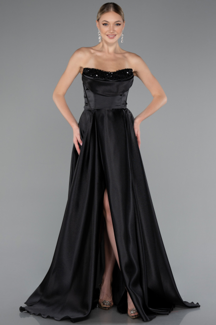 Long Black Satin Evening Dress ABU5064