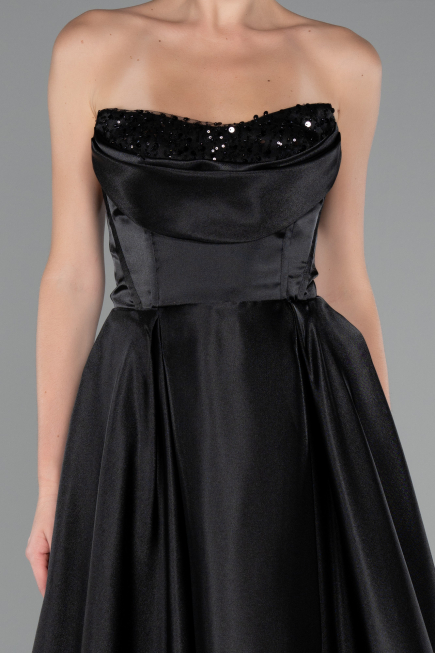 Long Black Satin Evening Dress ABU5064
