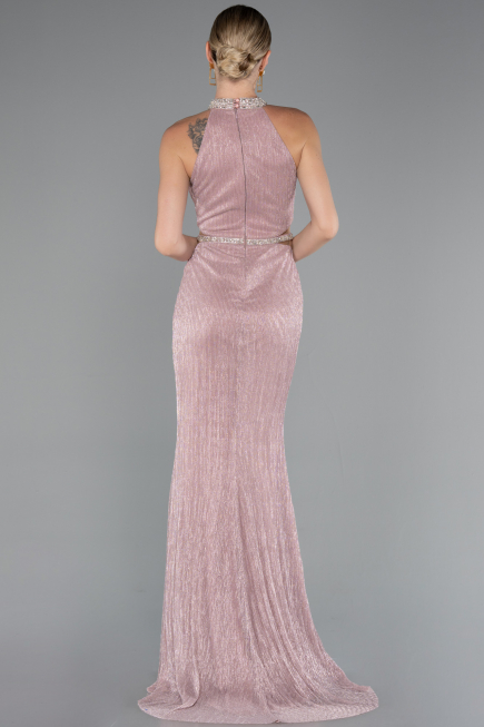 Powder Color Halter Neck Slit Long Evening Gown ABU4324