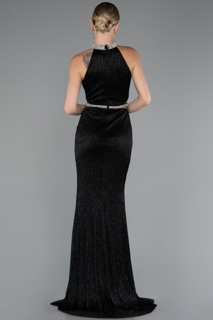 Black Halter Neck Slit Long Evening Gown ABU4324