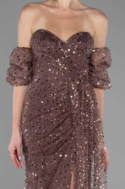 Long Brown Scaly Evening Dress ABU5075