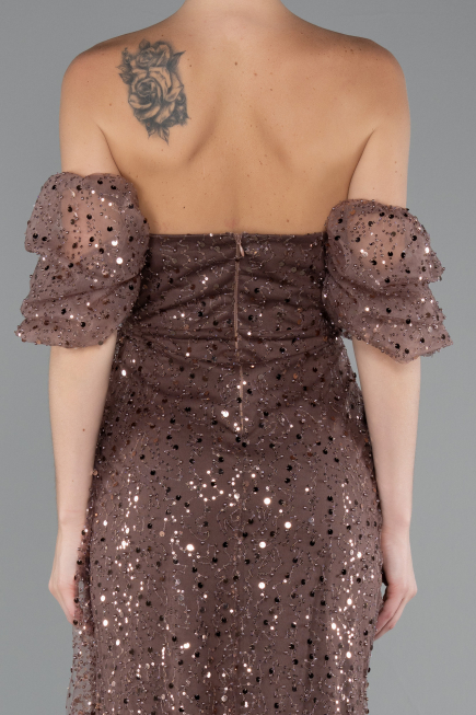 Long Brown Scaly Evening Dress ABU5075