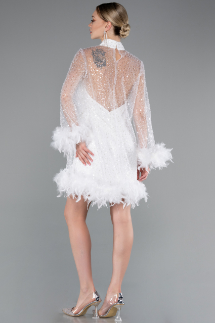 Short White Scaly Cocktail Dress ABK2202
