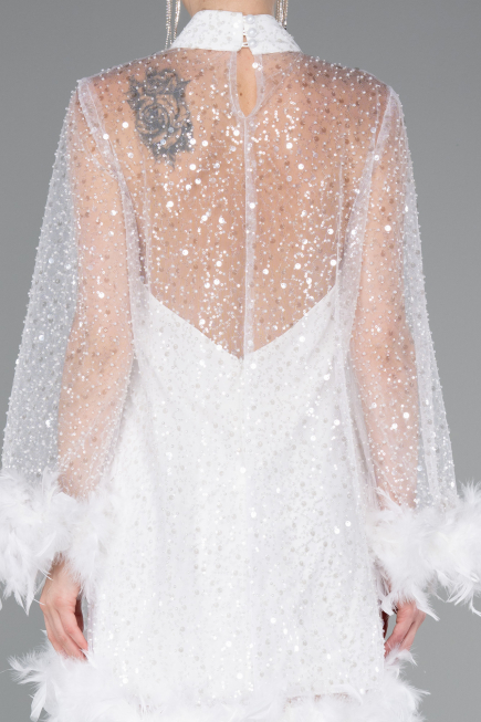 Short White Scaly Cocktail Dress ABK2202