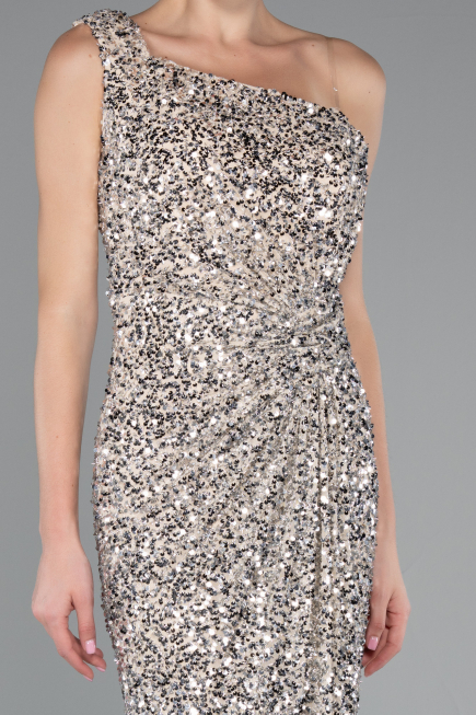 Midi Beige Scaly Party Dress ABK2377