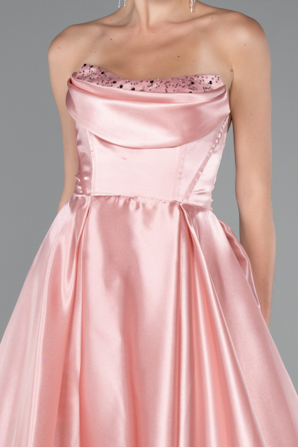Long Powder Color Satin Evening Dress ABU5064