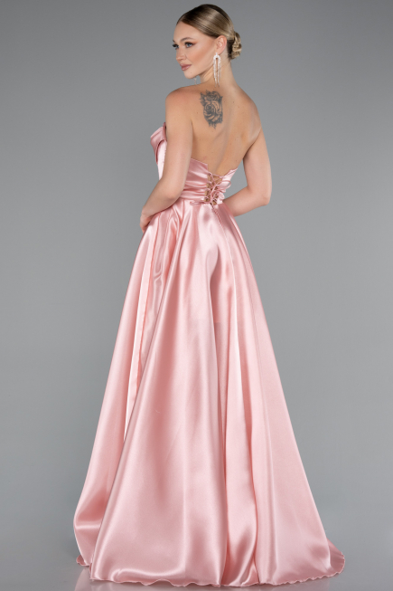 Long Powder Color Satin Evening Dress ABU5064