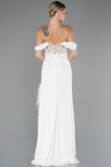 White Slit Underwire Long Lace Evening Gown ABU4270