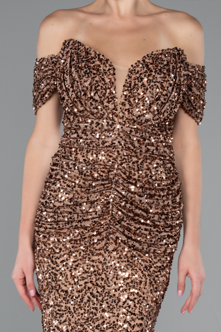Long Copper Scaly Mermaid Evening Gown ABU4906