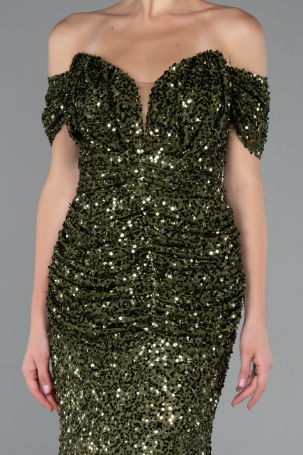 Olive Drab Long Scaly Mermaid Evening Gown ABU4906
