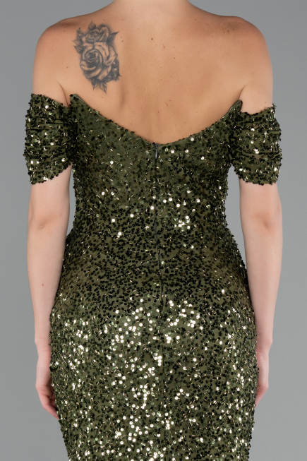Olive Drab Long Scaly Mermaid Evening Gown ABU4906