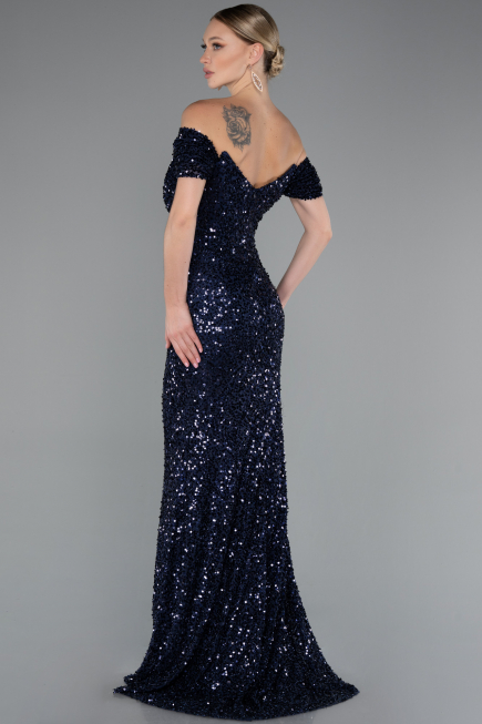 Long Navy Blue Scaly Mermaid Evening Gown ABU4906