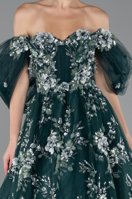 Long Emerald Green Plus Size Engagement Dress ABU5076