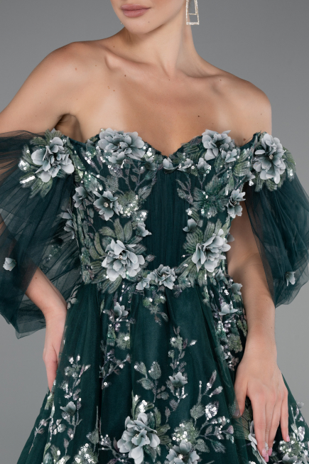Long Emerald Green Plus Size Engagement Dress ABU5076