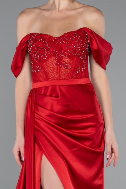 Long Red Satin Evening Dress ABU5034