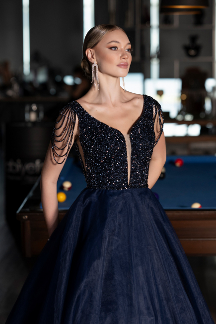 Long Navy Blue Designer Evening Dress ABU5019