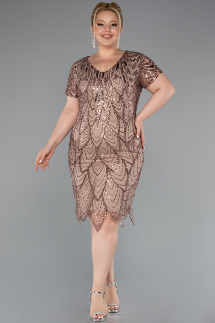 Short Cappuccino Plus Size Cocktail Dress ABK2380