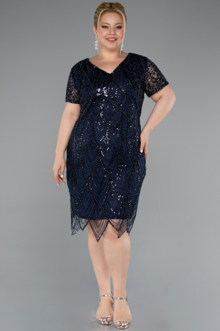 Short Navy Blue Plus Size Cocktail Dress ABK2380