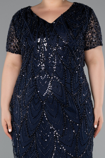 Short Navy Blue Plus Size Cocktail Dress ABK2380