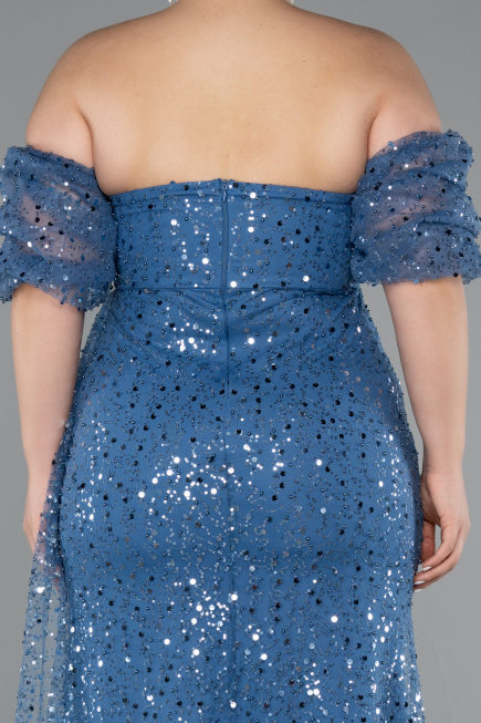 Long Indigo Scaly Plus Size Evening Gown ABU5077