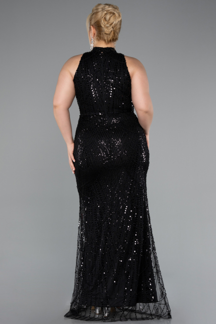 Long Black Beaded Plus Size Evening Dress ABU5063