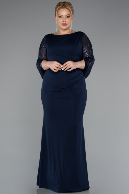 Long Navy Blue Plus Size Evening Dress ABU5078