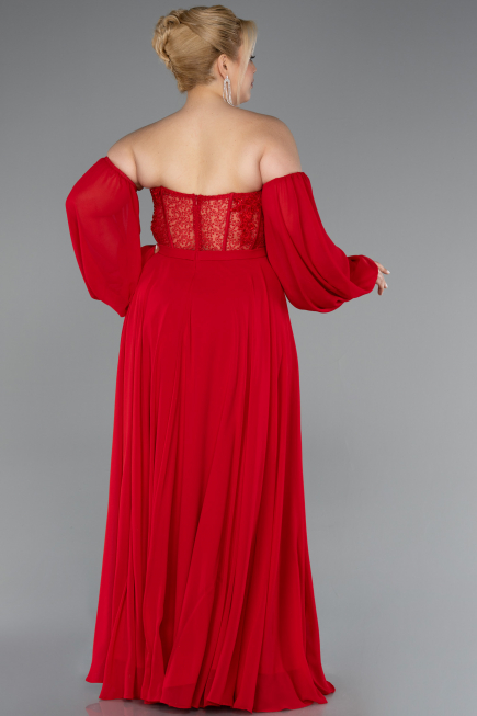 Long Red Chiffon Plus Size Evening Dress ABU5037