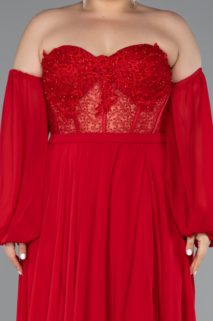 Long Red Chiffon Plus Size Evening Dress ABU5037