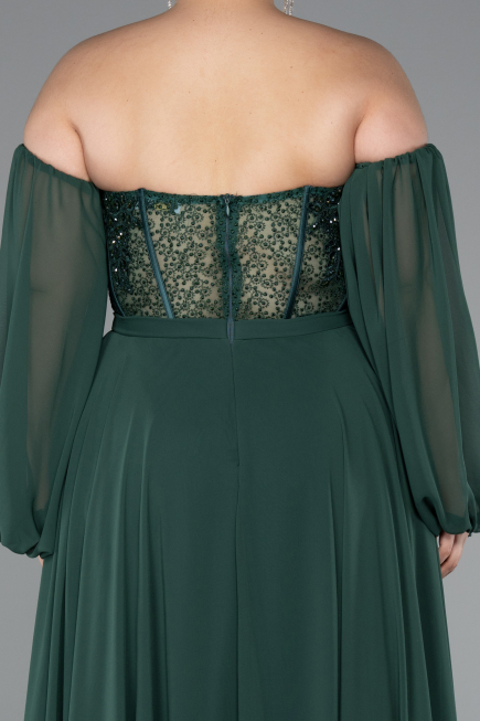 Emerald Green Long Chiffon Plus Size Evening Dress ABU5037
