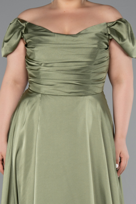 Olive Drab Long Satin Plus Size Evening Dress ABU4576