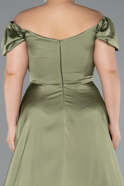 Olive Drab Long Satin Plus Size Evening Dress ABU4576