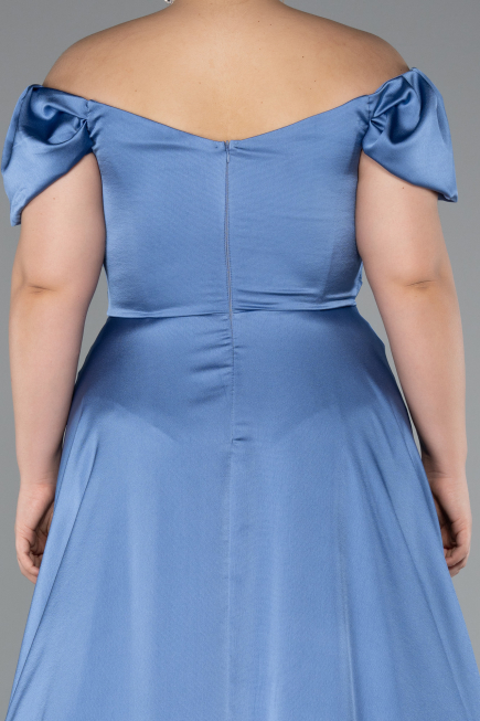 Indigo Long Satin Plus Size Evening Dress ABU4576
