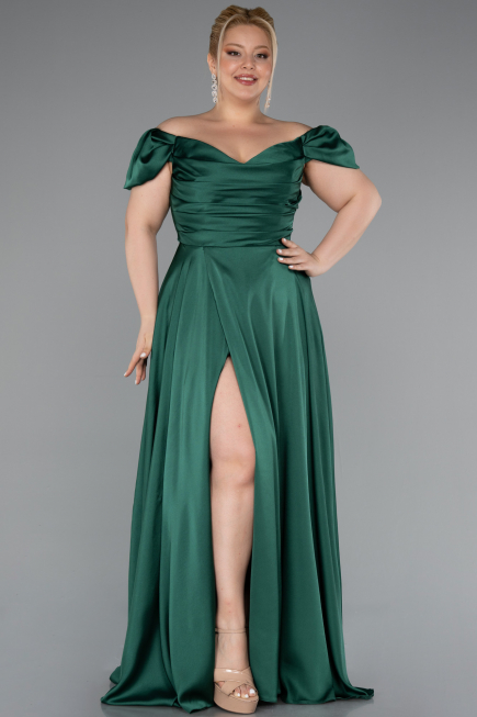 Emerald Green Long Satin Plus Size Evening Dress ABU4576