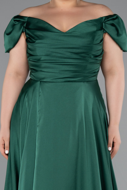 Emerald Green Long Satin Plus Size Evening Dress ABU4576
